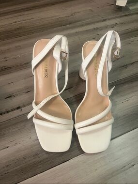 White Strappy Square-Toe Women's Heels